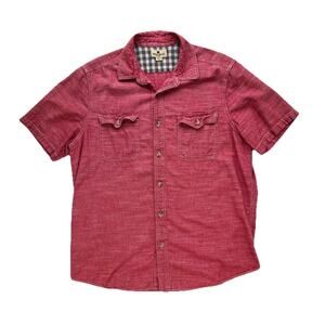 Woolrich Button Down Short Sleeve Shirt 100% Cotton Denim Linen Look Men's Large